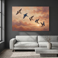 Barn Swallows Sunset Sky Oil Painting Style Canvas Print Wall Art for Nature Lovers - Mockup Display 4