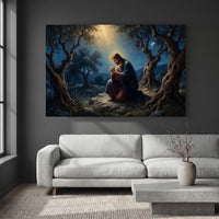 Jesus in Gethsemane Oil Painting Style Canvas Print Wall Art, Divine Light - Mockup Display 4