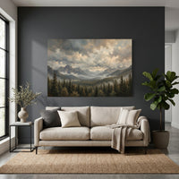 Dramatic Misty Mountain Forest Oil Painting Style Canvas Print Wall Art Decor - Mockup Display 4