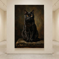 Elegant Black Cat Portrait Oil Painting Style Canvas Print Wall Art, Regal - Mockup Display 4