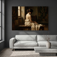 Contemplative Woman Classical Oil Painting Style Canvas Print Wall Art, Elegant - Mockup Display 4