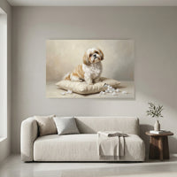 Shih Tzu Stretched Canvas Wall Art, Soft Dog Portrait Print, Elegant Bedroom Decor
