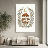 Whimsical Mushroom Folk Art Canvas Print Wall Art, Botanical Forest Decor - Mockup Display 4