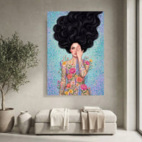 Woman with Flowing Hair & Floral Body Art Canvas Print Wall Art, Bohemian Decor - Mockup Display 4