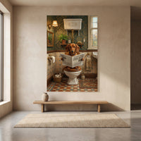 Dachshund Bathroom Stretched Canvas Wall Art, Humorous Dog Print, Vintage Powder Room Decor