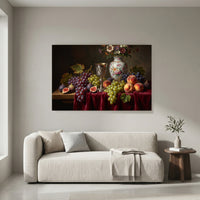 Opulent Still Life Fruit & Flower Oil Painting Style Canvas Print Wall Art Décor - Mockup Display 4
