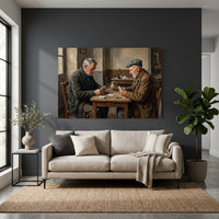 Elderly Men Playing Cards Oil Painting Style Canvas Print Wall Art, Tavern Scene Decor - Mockup Display 4