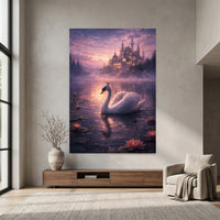 Fantasy Swan Lake Castle Oil Painting Style Canvas Print Wall Art Decor - Mockup Display 4