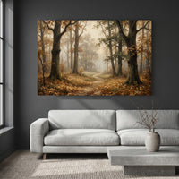 Misty Autumn Forest Path Oil Painting Style Canvas Print Wall Art for Rustic Decor - Mockup Display 4