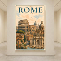 Historic Rome Cityscape Illustration Canvas Print Wall Art, Iconic Italy - Mockup Display 4
