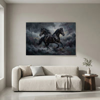 Dynamic Black Horses Oil Painting Style Canvas Print Wall Art for Modern Decor - Mockup Display 4