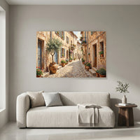 Charming Mediterranean Street Oil Painting Style Canvas Print Wall Art Rustic Decor - Mockup Display 4