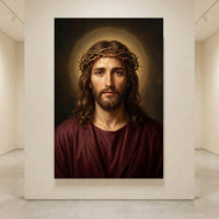 Jesus Christ Crown of Thorns Realistic Spiritual Portrait Canvas Print Wall Art - Mockup Display 4