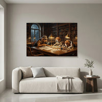 Detective Dogs Library Oil Painting Style Canvas Print Wall Art, Elegant Study Decor - Mockup Display 4