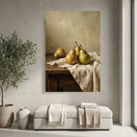 Rustic Pear Still Life Oil Painting Style Canvas Print Wall Art Kitchen Decor - Mockup Display 4