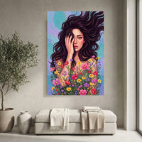 Dynamic Woman Floral Portrait Oil Painting Style Canvas Print Wall Art, Elegant - Mockup Display 4