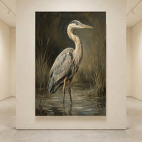 Majestic Heron Wetland Oil Painting Style Canvas Print Wall Art, Nature Decor - Mockup Display 4
