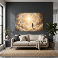 Jesus Walking on Clouds Oil Painting Style Canvas Print Wall Art, Spiritual Light - Mockup Display 4