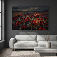 Dramatic Red Poppy Field Impasto Style Canvas Print Wall Art, Vibrant Decor - Mockup Display 4