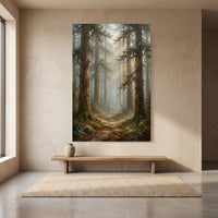 Forest Path Stretched Canvas Wall Art, Misty Woodland Print, Serene Nature Decor