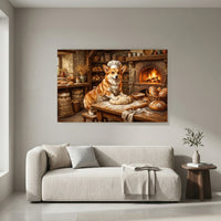 Charming Corgi Baker Oil Painting Style Canvas Print Wall Art, Rustic Bakery Decor - Mockup Display 4