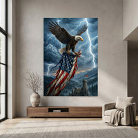 Majestic Bald Eagle & Tattered American Flag Stormy Sky Patriotic Canvas Print Wall Art - Mockup Display 4