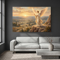 Majestic Angel Sunset Oil Painting Style Canvas Print Wall Art for Serene Home Decor - Mockup Display 4