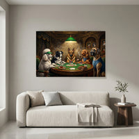 Humorous Dogs Playing Poker Oil Painting Style Canvas Print Wall Art Decor - Mockup Display 4