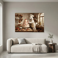 Charming Poodle Chef Decorating Cake Oil Painting Style Canvas Print Wall Art, Kitchen - Mockup Display 4