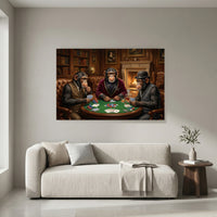 Sophisticated Chimpanzees Poker Game Oil Painting Style Canvas Print Wall Art - Mockup Display 4