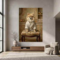 Pomeranian Dog in Robe Oil Painting Style Canvas Print Wall Art for Elegant Decor - Mockup Display 4