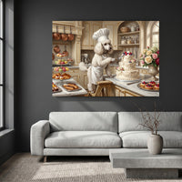Charming Poodle Chef Baking Oil Painting Style Canvas Print Wall Art, Kitchen Decor - Mockup Display 4