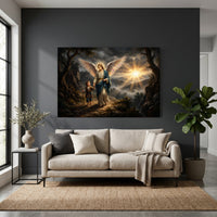 Divine Guardian Angel & Child Oil Painting Style Canvas Print Wall Art, Serene Landscape - Mockup Display 4