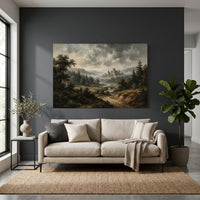 Misty Castle Landscape Oil Painting Style Canvas Print Wall Art, Majestic Scenery - Mockup Display 4