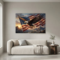 Majestic Bald Eagle American Flag Oil Painting Style Canvas Print Wall Art Patriotic Decor - Mockup Display 4