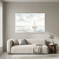 Serene Watercolor Sailboat Seascape Canvas Print Wall Art, Coastal Tranquility - Mockup Display 4