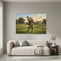 Vintage Golfer Golf Course Oil Painting Style Canvas Print Wall Art - Mockup Display 4