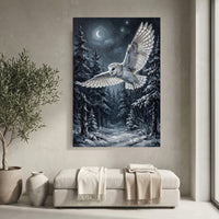 Majestic Barn Owl Snowy Forest Night Oil Painting Style Canvas Print Wall Art - Mockup Display 4