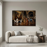Regal Dogs Museum Visit Oil Painting Style Canvas Print Wall Art for Home - Mockup Display 4