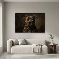 Black Pit Bull Stretched Canvas Wall Art, Dramatic Dog Portrait Print, Rustic Living Room Decor