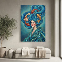 Mystical Woman with Koi Fish Canvas Print Wall Art, Elegant Fantasy Style Decor - Mockup Display 4