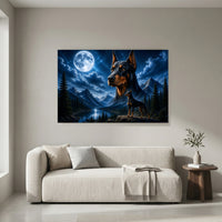 Majestic Doberman Dogs Moonlight Mountain Lake Canvas Print Wall Art - Mockup Display 4