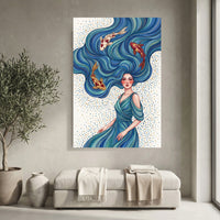 Mystical Water Maiden & Koi Fish Fantasy Canvas Print Wall Art, Serene Decor - Mockup Display 4