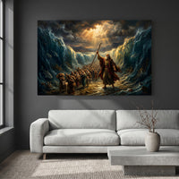 Moses Parting Red Sea Oil Painting Style Canvas Print Wall Art, Dramatic Biblical Scene - Mockup Display 4