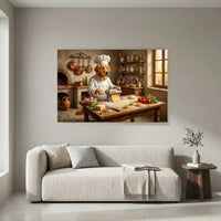 Golden Retriever Chef Pasta Oil Painting Style Canvas Print Wall Art Rustic Kitchen Decor - Mockup Display 4
