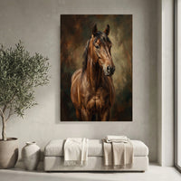 Brown Horse Oil Painting Style Canvas Print Wall Art for Equestrian Decor - Mockup Display 4