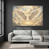 Angel Wings Celestial Cloudscape Canvas Print Wall Art, Divine Light Theme - Mockup Display 4