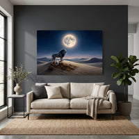Mystical Desert Night Lion Guarding Man Canvas Print Wall Art, Dreamscape Decor - Mockup Display 4