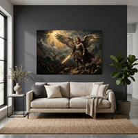 Archangel Michael Divine Battle Oil Painting Style Canvas Print Wall Art, Majestic - Mockup Display 4