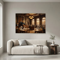 Canine Courtroom Drama Oil Painting Style Canvas Print Wall Art Humorous Decor - Mockup Display 4